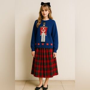 Vintage BellePointe Womens Christmas Sweater Sz Medium Blue Toy Soldier Metallic